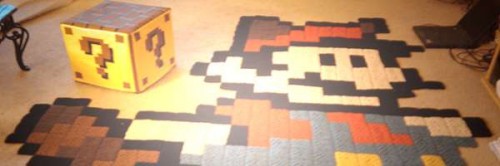 salon décoré avec du mario 8 bit