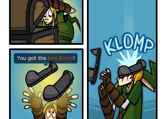 FAIL : Link récupère les bottes de fer dans Zelda